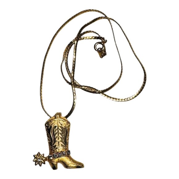 Gold-Plated Western Boot Pendant Necklace With Rhinestone Detailing - Picture 7 of 9